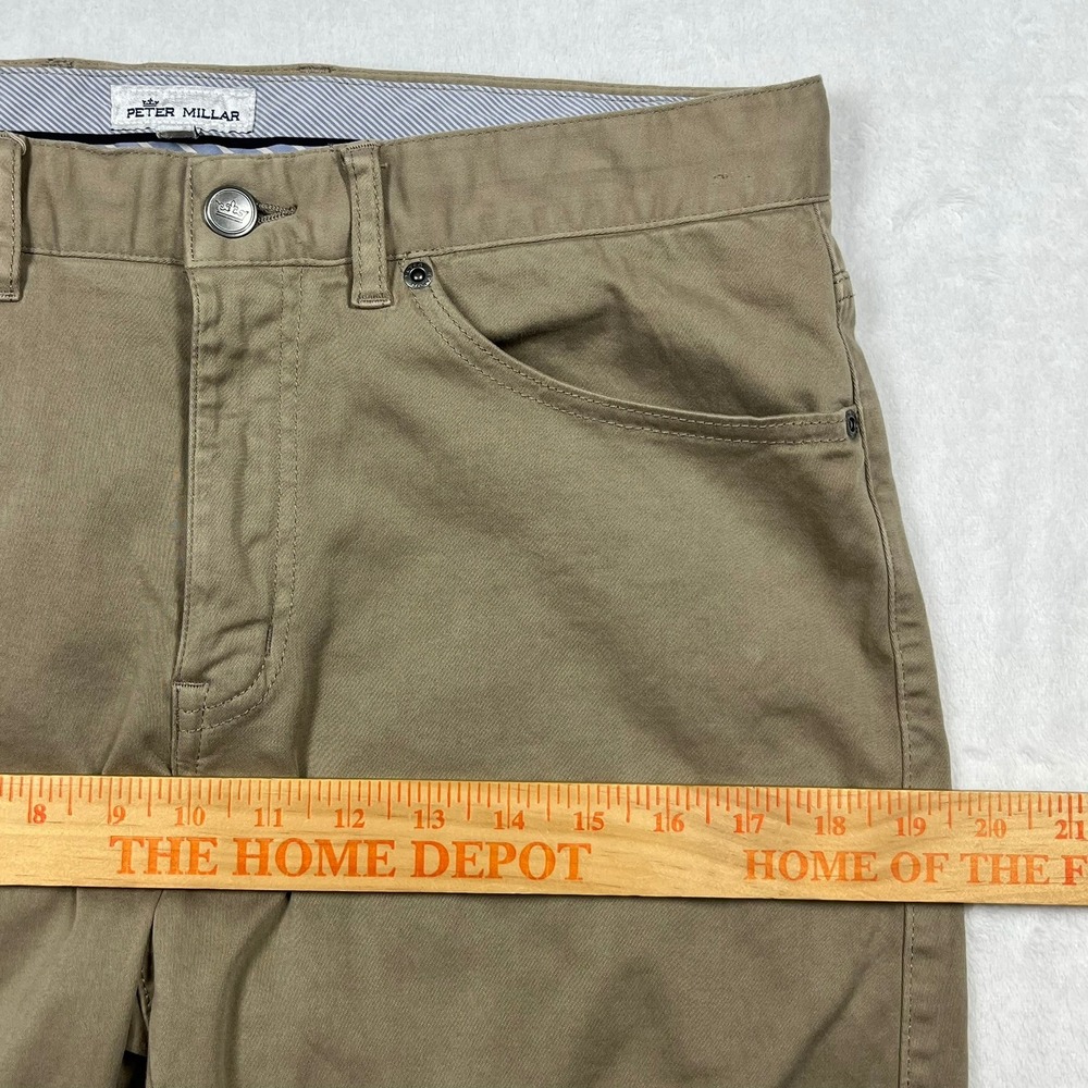 Peter Millar Signature Sateen Five-Pocket Pants Mens 32x33 Khaki ME0B39 *Flaw - Picture 15 of 16